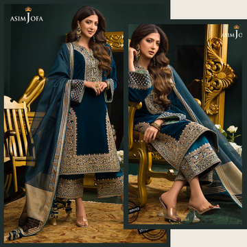 3PC Velvet Heavy Embroidered Shirt With Organza Dupatta -Zab300